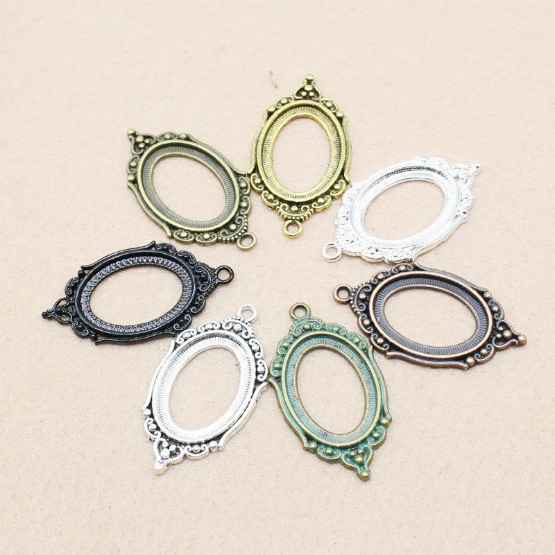 50pcs 9 Colors Oval Base Setting Tray Bezel Pendant Charm,fit18mmx25mm Cabochon/Picture/Cameo,DIY Accessory Jewelry