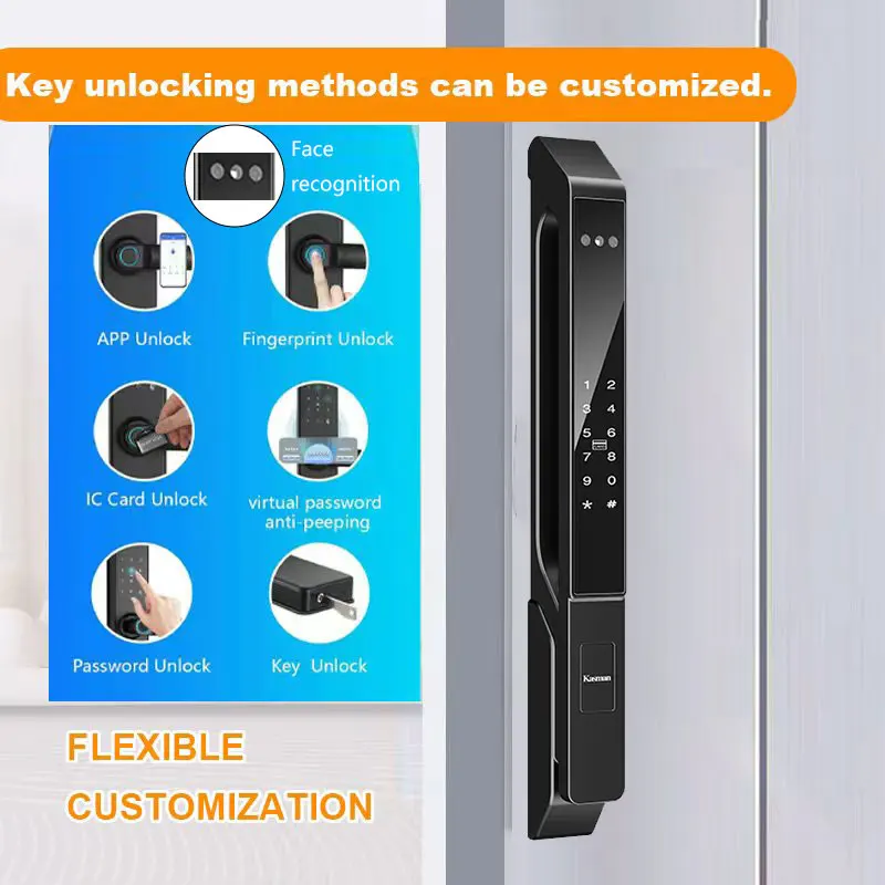 Slim Smart Lock for Sliding Doors 6-in-1 Keyless Entry with Face Recognition Fingerprint, Passcode, IC Card, App Control, Key