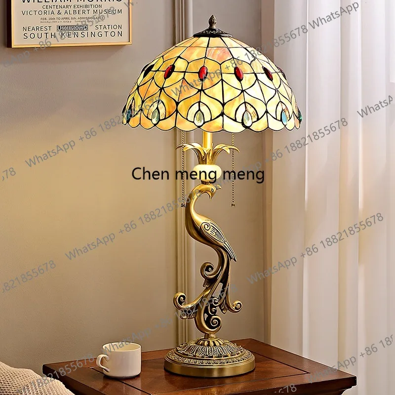 

American all-copper table lamp retro, European living room pure copper shell creative bedroom bedside table lamp