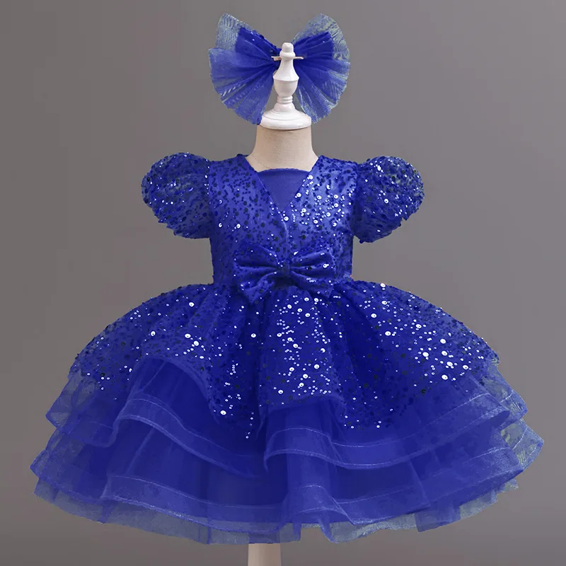 

2025 new Elegant Girl Princess Dress puff sleevessequins bow carnival youth party dress formal occasions wedding dress