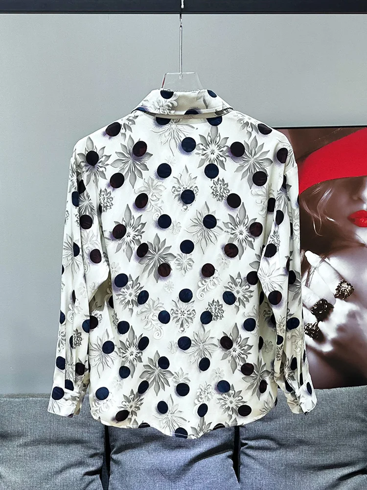 Fashion Casual Trendy Male Chic Tops High-end Printed Polka Dot Flower Shirt 2024 Autumn New Versatile Men's Long-sleeve Shirt