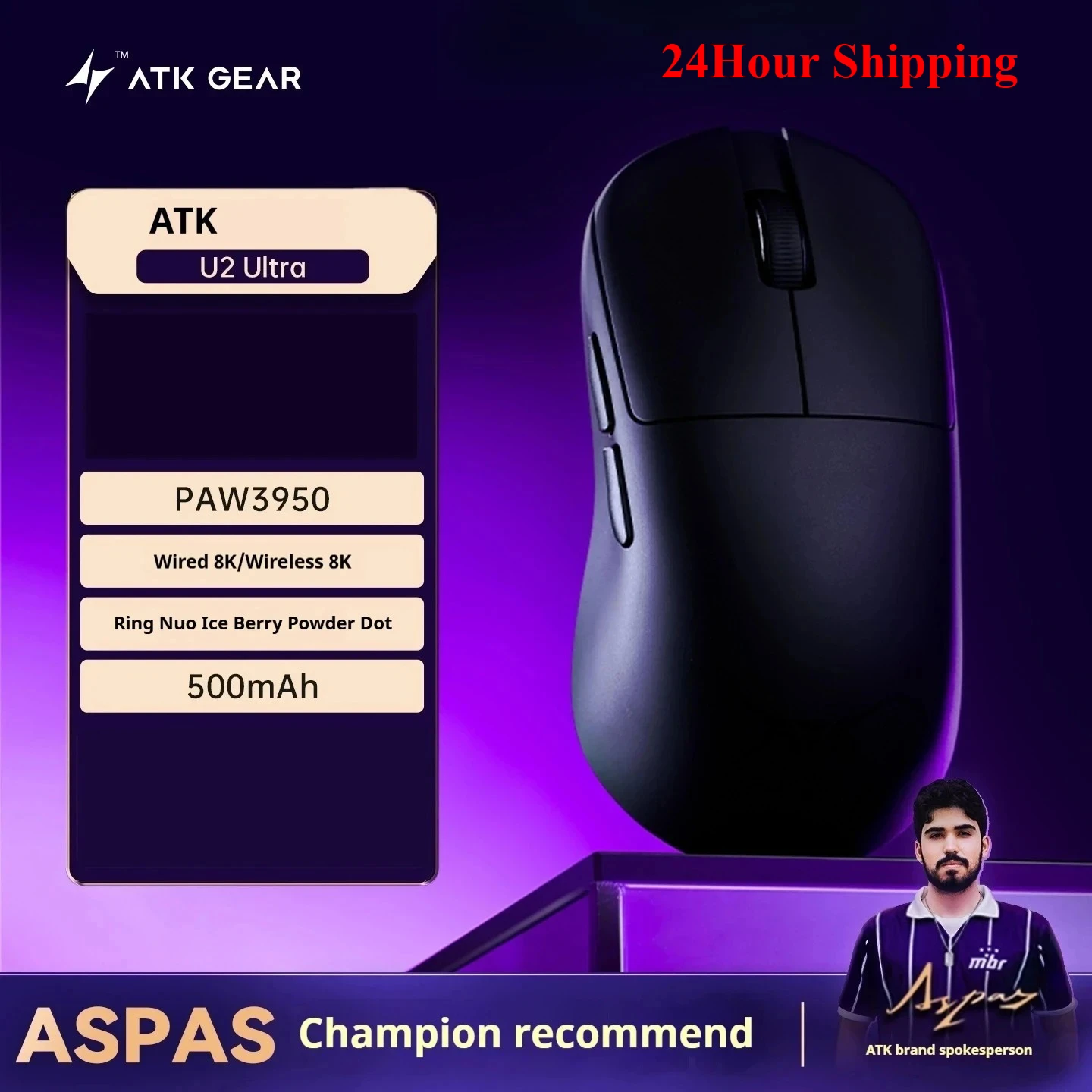 NEW ATK BlazingSky U2 INSTOCK PAW3950 8k Wireless Gaming Mouse 3mode Ultra Double 44g Lightweight E-sport Mouse Custom Accessory