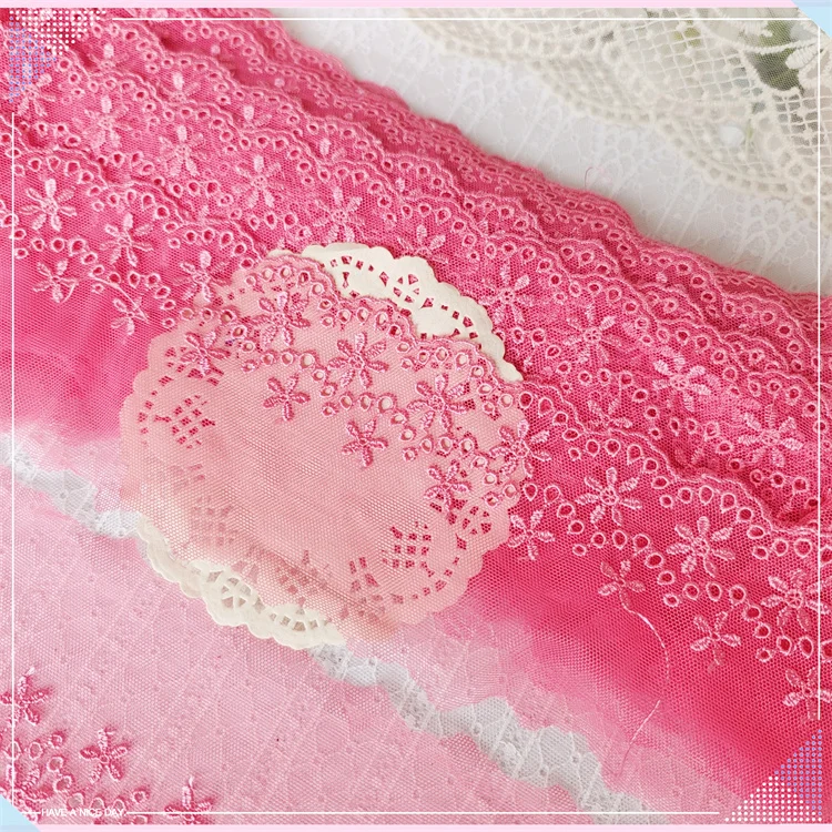 2Yards Soft Pink Tulle Mesh Ivory Fabric Venise Lace Trim Embroidery Sewing Crafts Doll Material Lace Edge Skirt 8.5cm wide