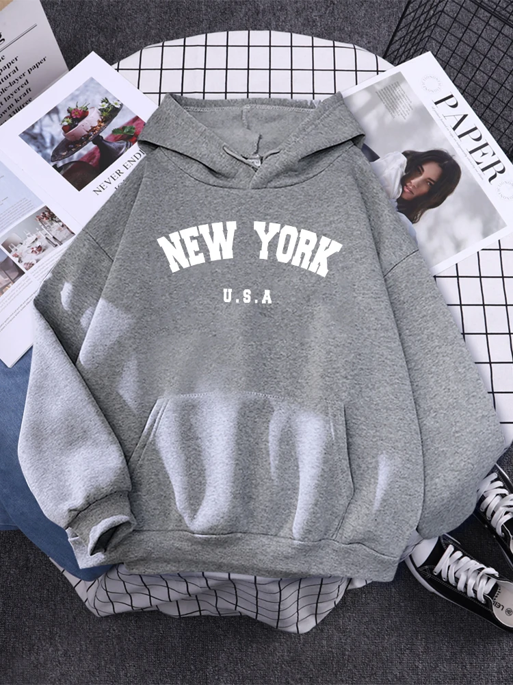 

New York City Usa Printed Women Sweatshirt Oversize Pocket Street Pullover All-math Simple Sportswear Soft Casual Female Hoodies