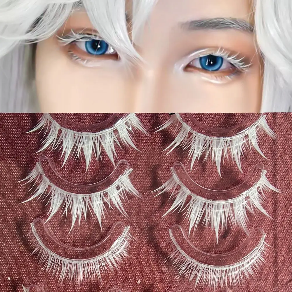 Faux-cils blancs réutilisables pour Halloween, accessoire de maquillage pour les yeux, look naturel, cosplay