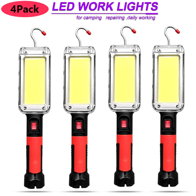 Luz de trabajo COB portátil, linterna LED recargable por USB, 18650, ajustable, 2 modos, diseño magnético impermeable, linterna de Camping, 1/2/4 Uds.
