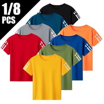1/4/8 Pieces Summer Children And Teenagers Multi-color Casual Short Sleeved Loose And Comfortable Boy And Girl T-shirt 120-170