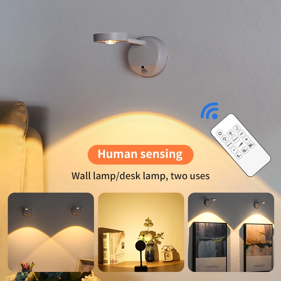 Rechargeable Wireless Indoor Wall Lamp Remote Control Hanging Painting Spotlight Intelligent Led Human Motion Sensing Light