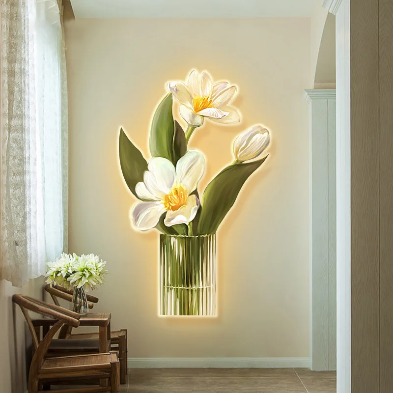 

Creamy Wind Decorative Painting LED Light Painting Living Room Sofa Background Wall with Light Tulips