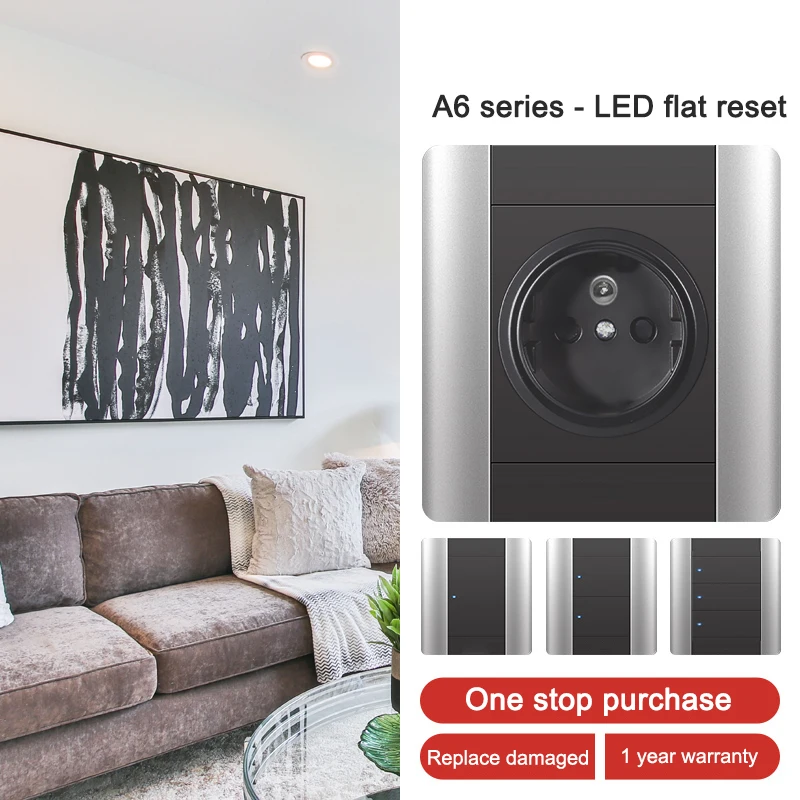 FLKL Point Switch Silver-Gray Two-Color Stitching LED Household Light Switch Socket Panel Porous Switching Power Supply