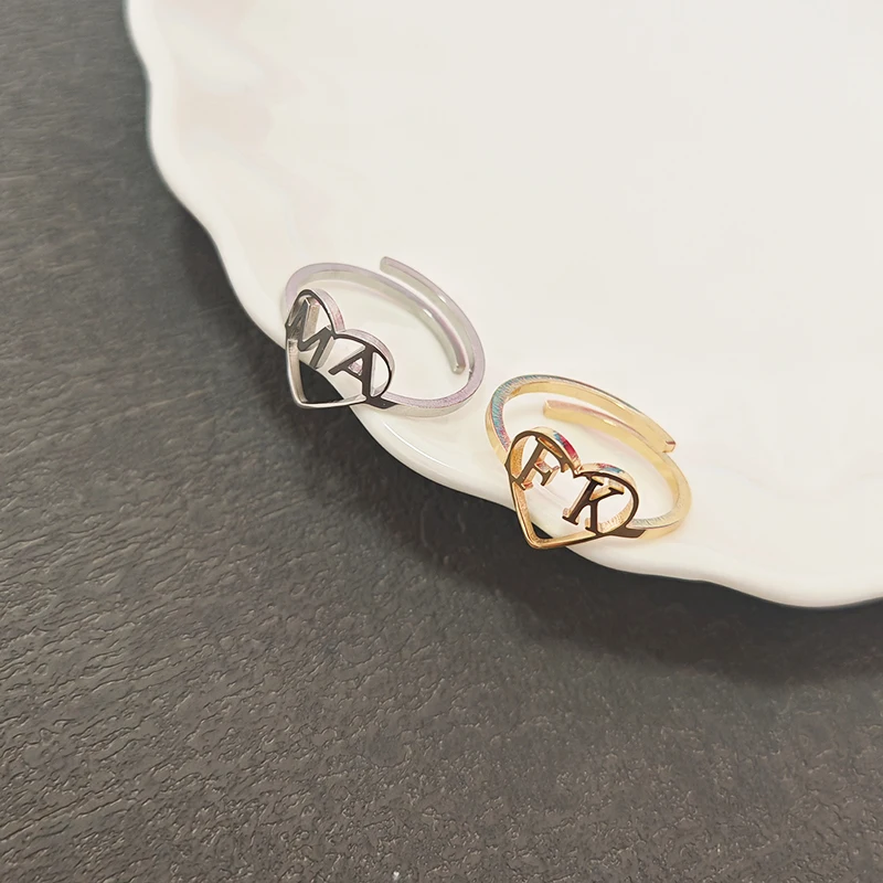 

Personalized Custom Hollow Name Initials Ring Luxury Stainless Steel Couple Love Ring Birthday Gift Female Jewelry Wedding Ring