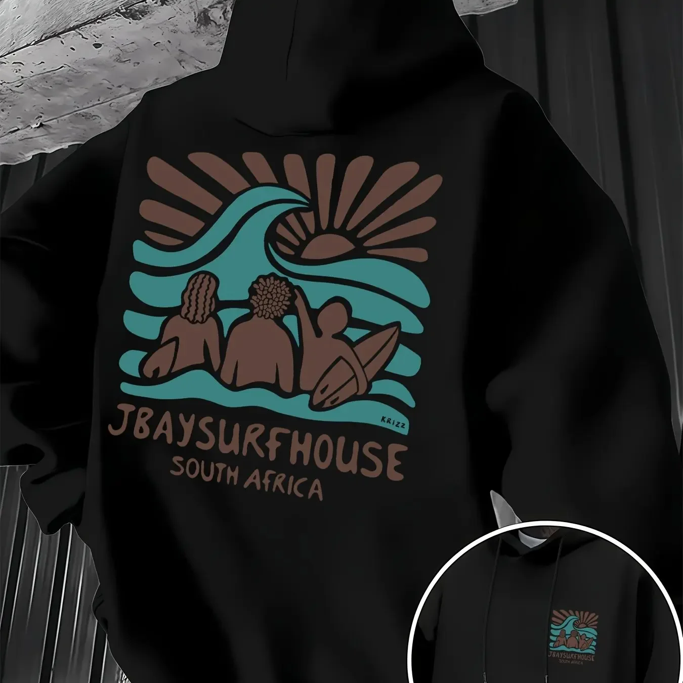 Dieses neue, stilvolle Herren-Sweatshirt mit Kapuze verfügt über ein lässiges Design mit Kordelzug und einem Surf-Print, perfekt für den täglichen Sportgebrauch. – Detail 4