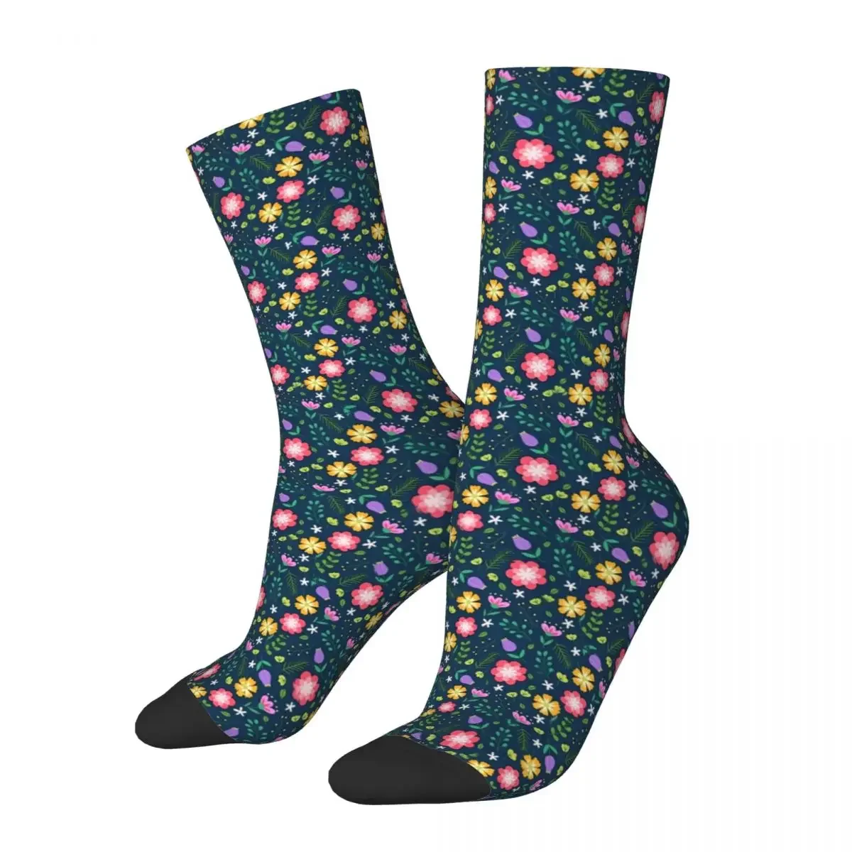 Ditsy Floral Print Socks Autumn Colorful Flower Stockings Elegant Ladies Warm Soft  Graphic Outdoor Non Slip 