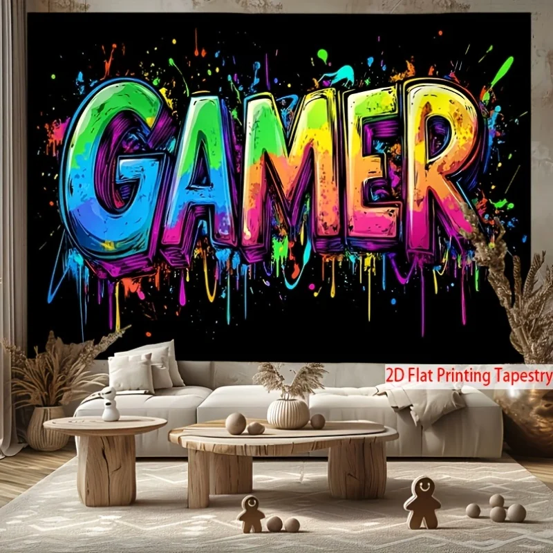 Large Gamer Pop Art Tapestry Wall Hanging Gaming Graffiti Neon Color Splash Decoration for Man Cave Room Decor