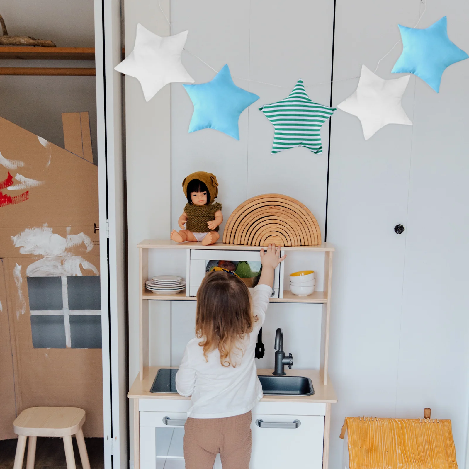 

1 set 1 Set Nordic Style Hand-Woven Star Pendant Room Crib Hanging Decor Wall Bed Curtain Home Adornment Party Festival
