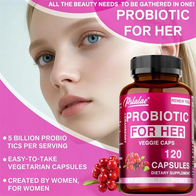 البروبيوتيك للنساء - مع البريبايوتيك، والإنزائم الهضمية والتوت البري، ودعم المسالك البولية، والجهاز الهضمي، وصحة الأمعاء
