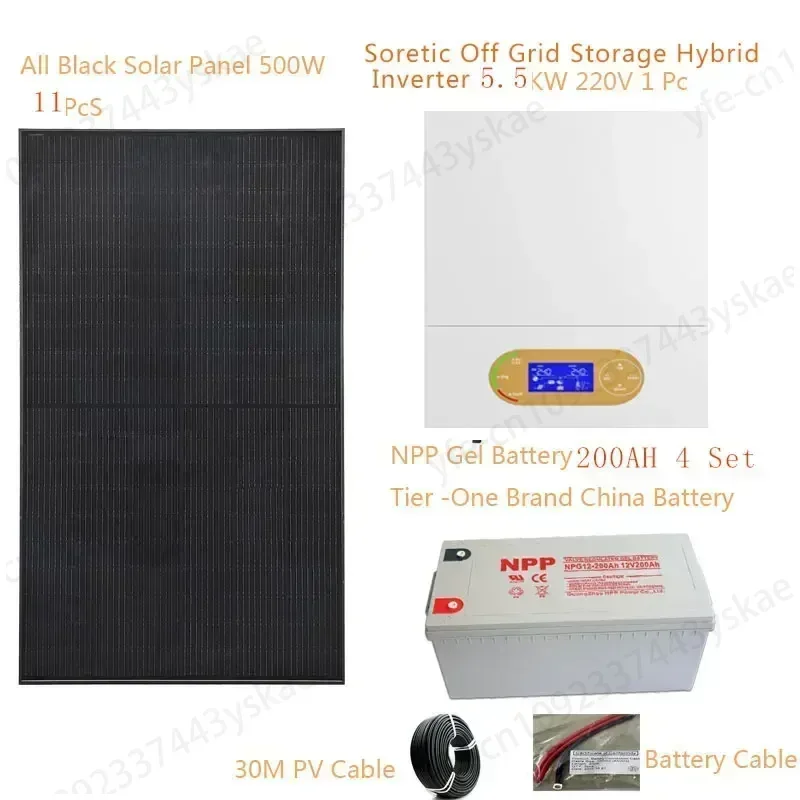 Solar Panel Kit on Off Grid Solar System Home Growatt Hybrid Inverter Complete with Battery 5000W 10000W 220V 110v MPPT Camping