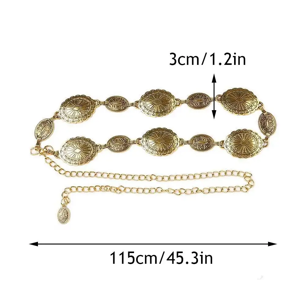 هندسية دائرة الخصر ختم الزخرفية رقيقة حزام قابل للتعديل الجسم مجوهرات الذهب والفضة محفورة الرجعية نمط حزام على شكل سلسلة بسيطة