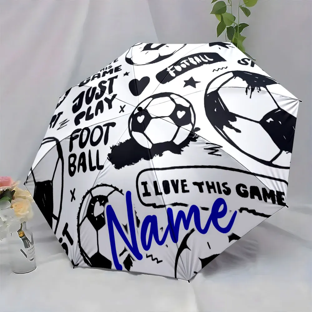 Custom Name Football-Themed Umbrella with Creative Text and Graphics 8 Iron Ribs Folding Umbrella Auto-Open Fashion Sunshade