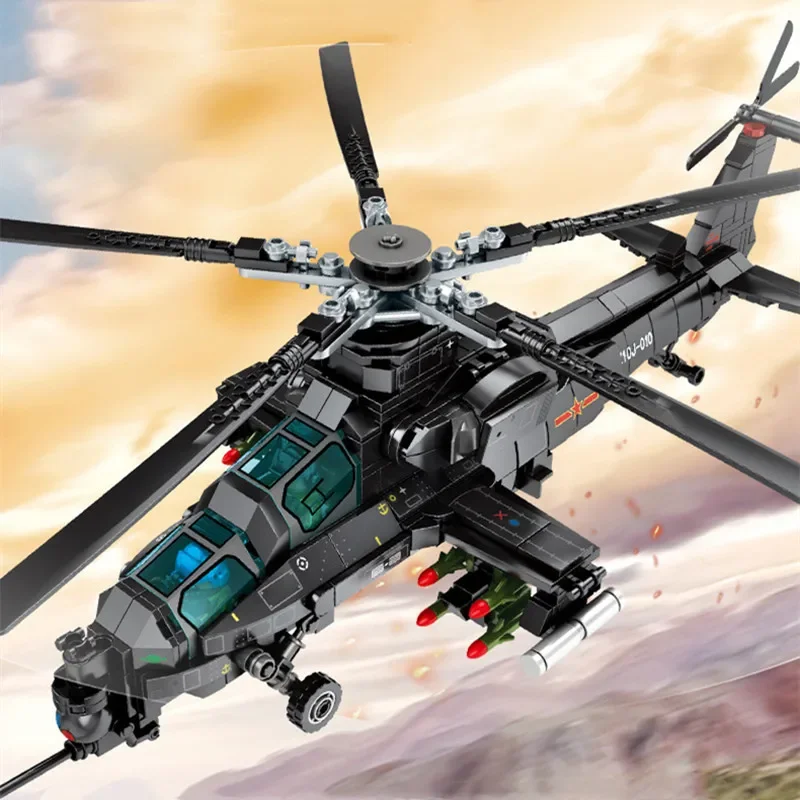 Technical Military Helicopter Z-10 Model Building Blocks City SWAT Armed Aircraft Gunship Warship Bricks Toys For Kid Adult Gift