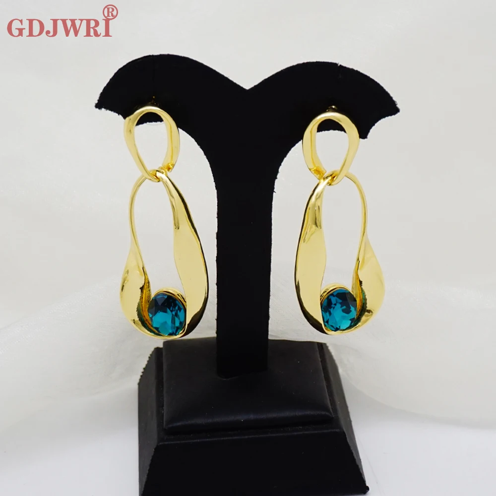 Fashion Crystal Hoop Drop Dangle Long Earrings For Women Luxury Gold Color Plated Irregular Big Pendants Jewelry Party Gift