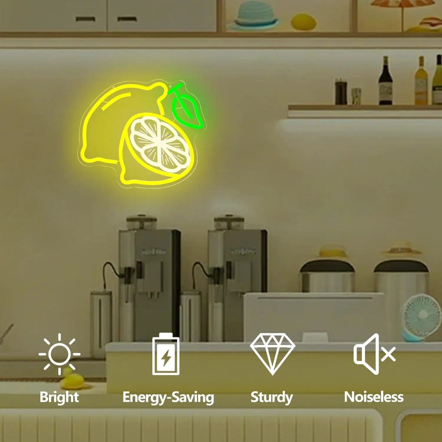 Lemon Neon Sign Dimmable LED Light Up Sign for Home Kitchen Bathroom Bar Lemon Themed Party Summer Fruit Wall Art Decor