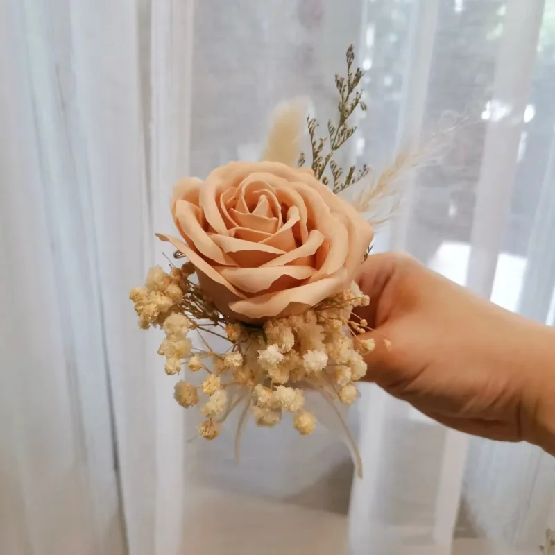 Imagem -04 - Artificial Rosa Flor Buquê para Casamento Natural Seco Pampas Grama Flores Nupciais Dama de Honra Wedding Centerpieces Decoração