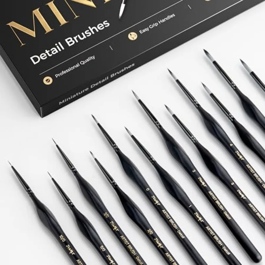 

Detail Paint Brushes Set, 12 PCS Fine Tip Model Miniature Paint Brushes for Fine Detailing - Acrylic, Watercolor, Oil, Models,