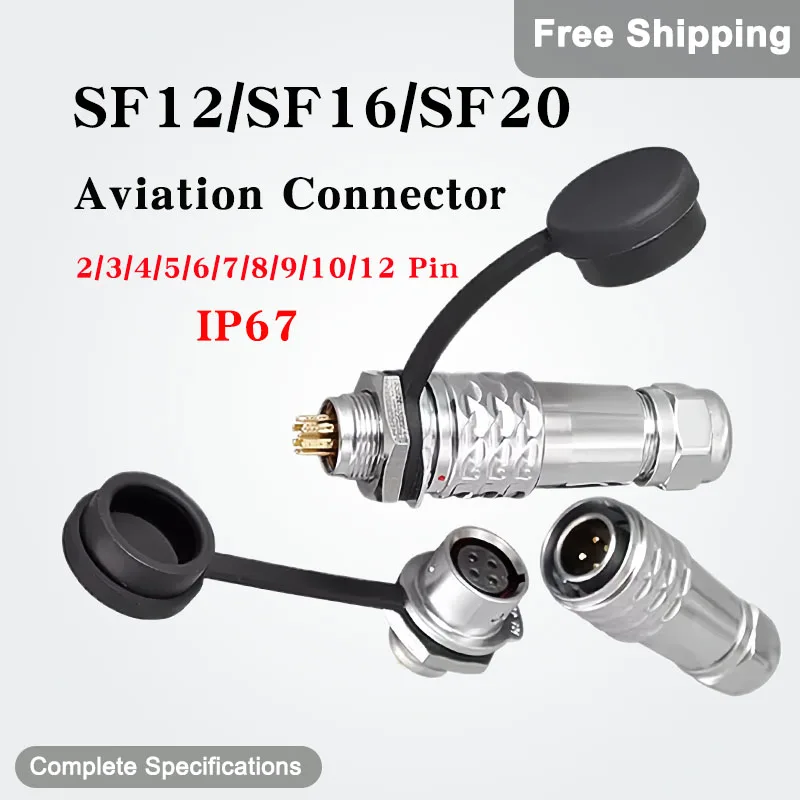 

2/5/20 Sets SF12/SF16/SF20 Aviation Waterproof Connector, 2/3/4/5/6/7/8/9/10/12 Pin Male Female Plug, IP67 Metal Panel Mount