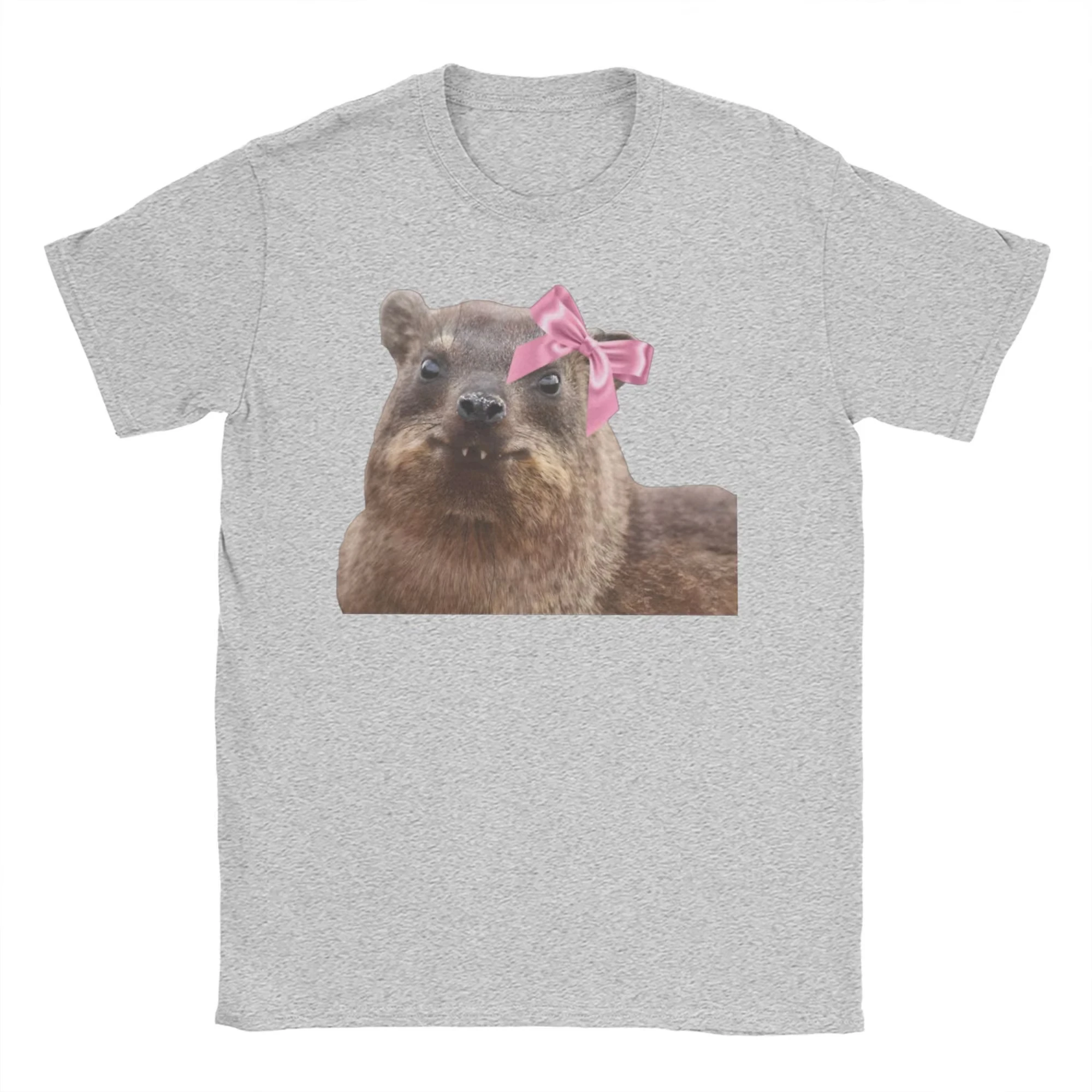 Novelty Hyrax Awawa T-Shirt Men Crew Neck Pure T Shirts Cute Rock Hyrax Wearing Bow Short Sleeve Tees  Clothing