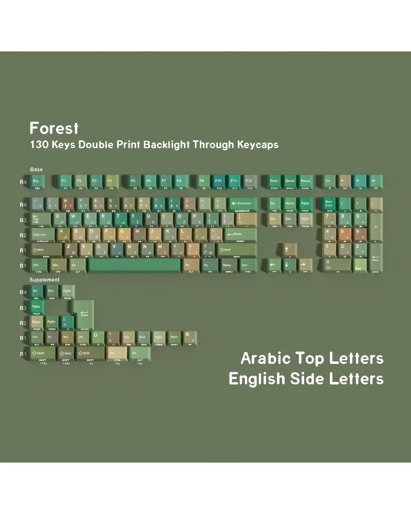 

Forest double engraving light transmission Pbt original full set of keycaps Korean Russian Thai small language Wooting