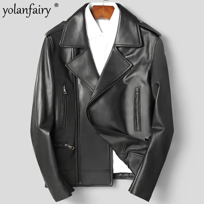 YOLANFAIRY Genuine Leather Coat Mens Sheepskin Jacket Korean Style Slim Motorcycle Jackets Men New in Outwears Veste Cuire Homme