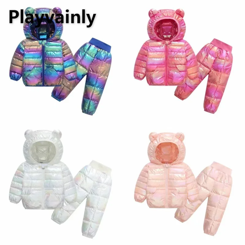 

New Winter Children Warm Sets Boys Girls Zipper Hoode Lightweight Padded Jacket+Thickened Pants Kids Cotton-padded Clothes B6993