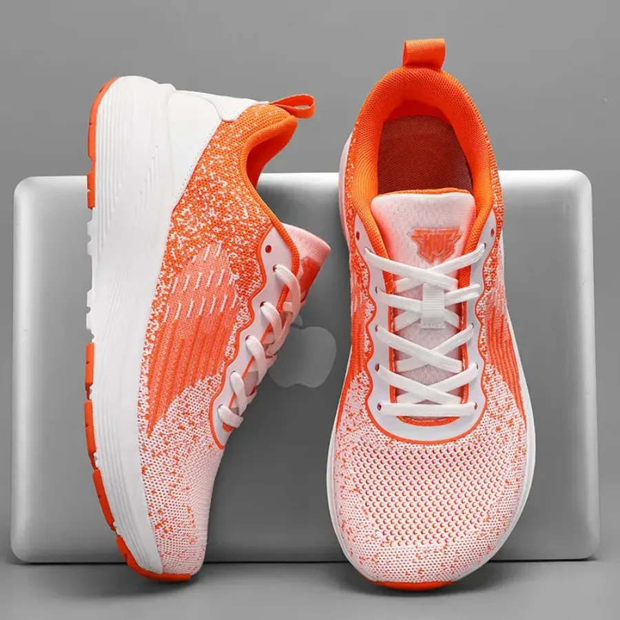 

Men'S Orange And White Color-Blocked Sneakers Lightweight And Design Cushioned Thick Sole Trendy And Versatile Casual Running S