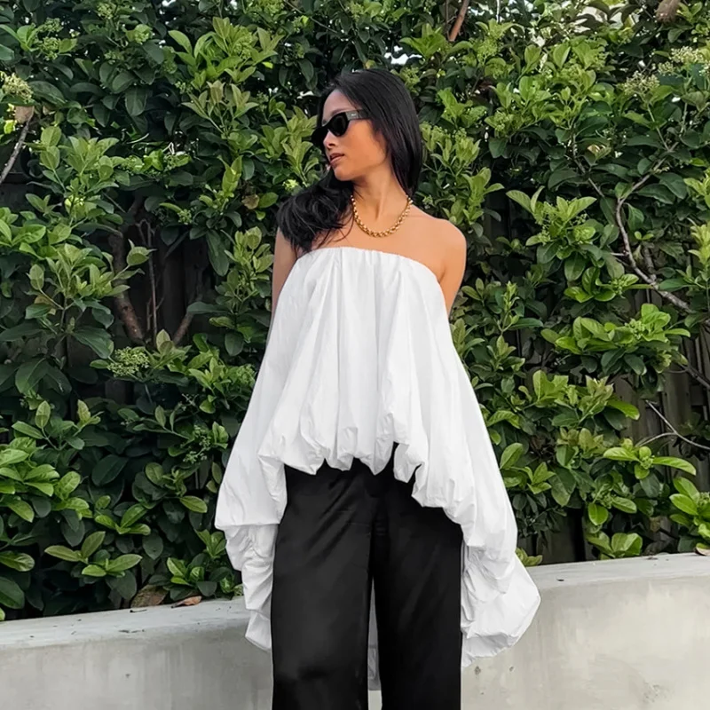 

2025Spring Summer Fashion White Sexy Elegant Off-Shoulder Tube Top Personality Casual Street Style New Dress for Women