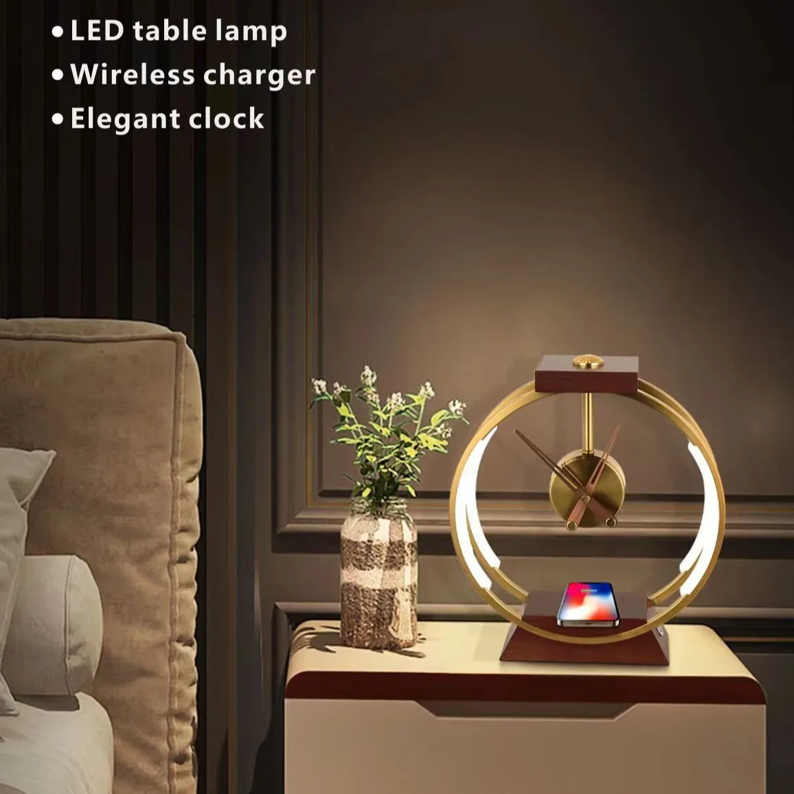 

Creative Table Modern Light Luxury Clock Ornaments Wireless Charging Touch Control Smart Bedside Lamp