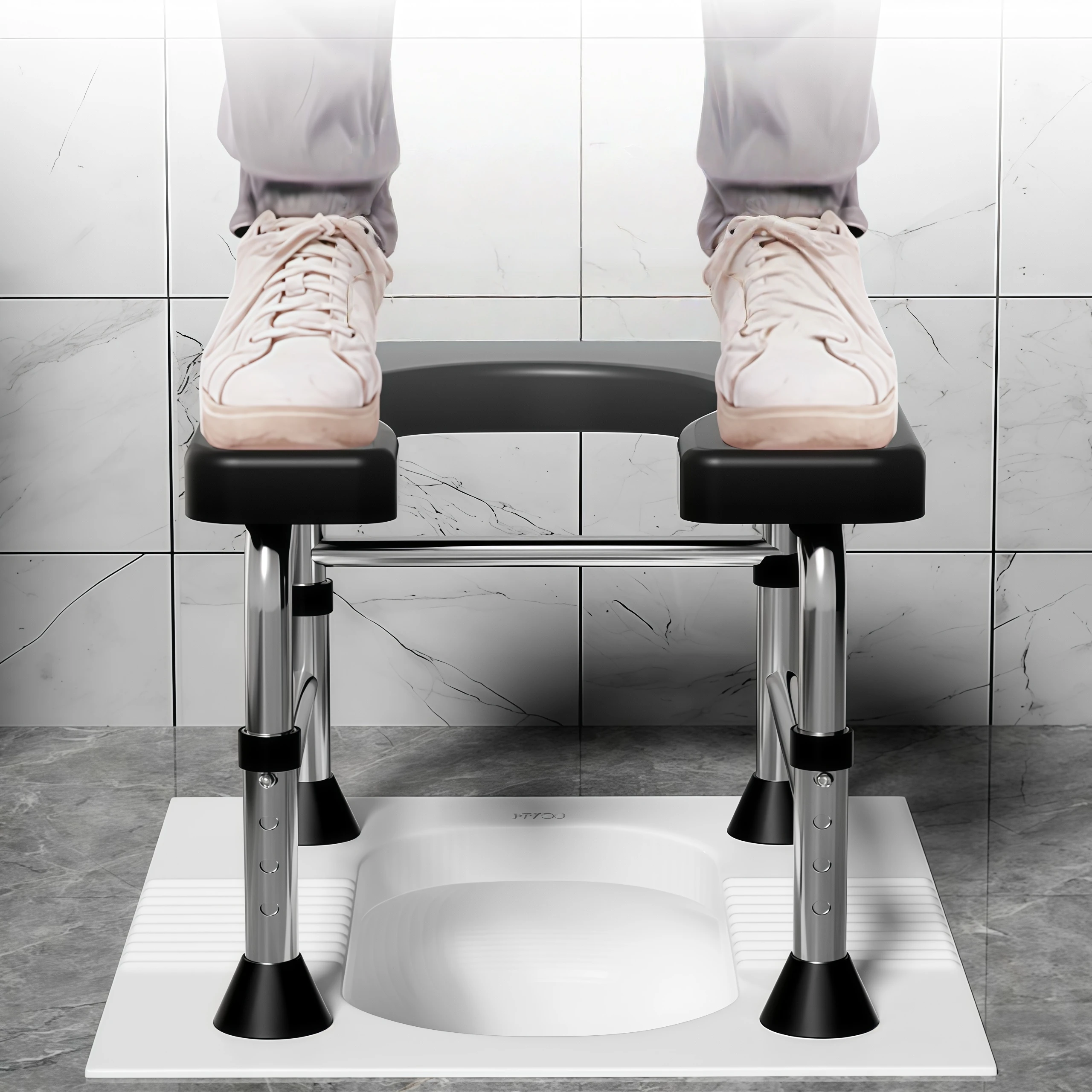 Free Bath Board, U-Shaped Cushion, Rubber Pad, 1 Adjustable U-Shaped Toilet Chair, Stainless Steel Material, High Load-Bearing Capacity, Easy to Store, Easy to Clean, Suitable for the Elderly and Pregnant Women, Toilet Squatting Chair, Can Be Used as a Bath Stool