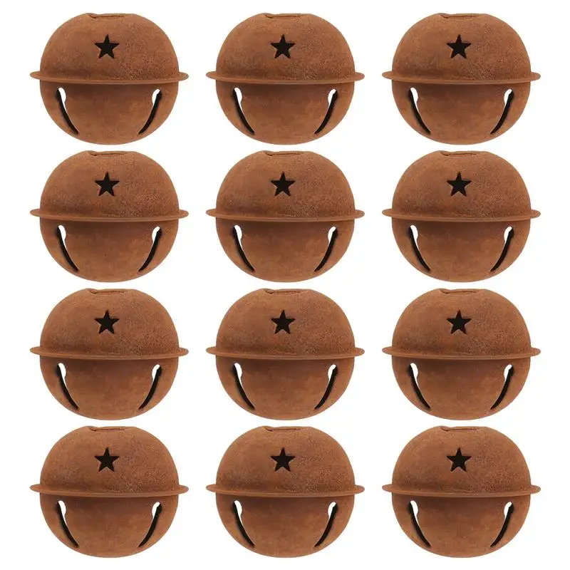 12 cascabeles con recorte de estrella de metal oxidado para decoraciones artesanales navideñas (40 mm)