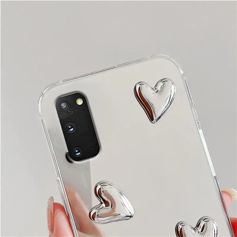 For Samsung Galaxy S20 FE S21 Ultra S9 S8 Plus Glossy 3D Love Heart Mirror Phone Case S20FE S20Ultra S20PLus Cover S 20 21 9 8