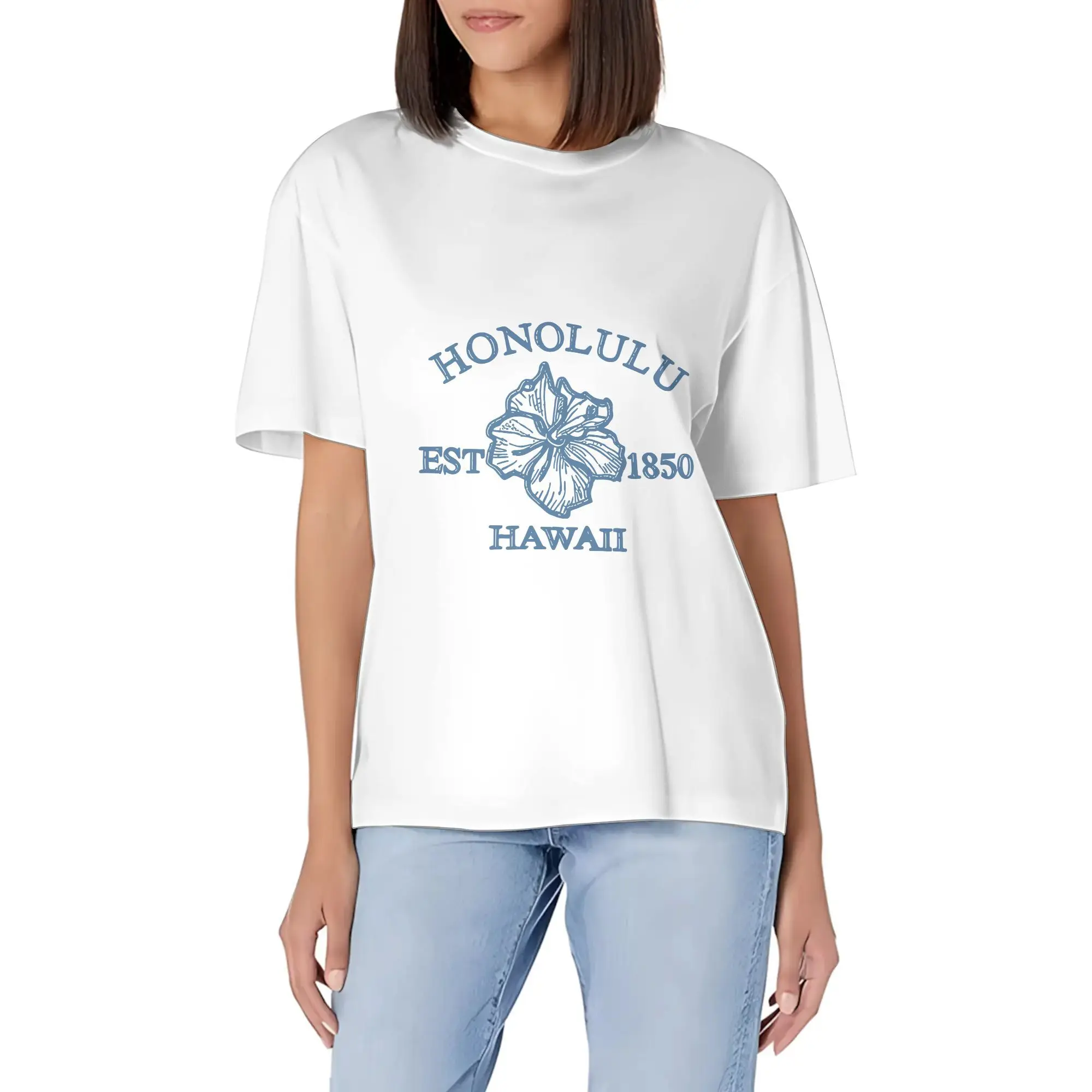 Women Fruit & Coconut Print Fitted Short T Shirt, Cream Colored Summer Beach Vacation Ladies Top
