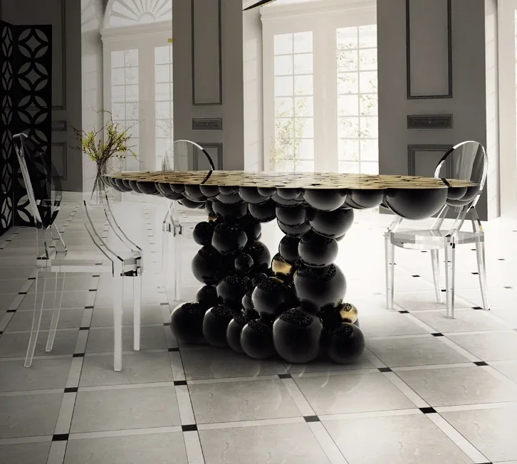 Glass Metal Modern Dining Table - Stylish Spherical Oval Design for High-End Hotels and Villas