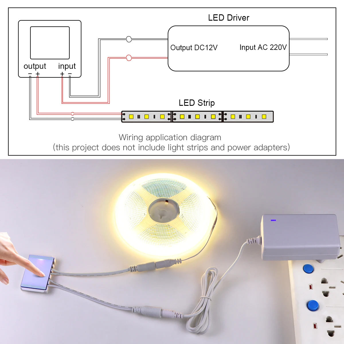 2PCS a Pack Touch Switch Dimmer for LED Light Strip Mirror Backlight Controller DC12V Srepless Dimming Home Switch