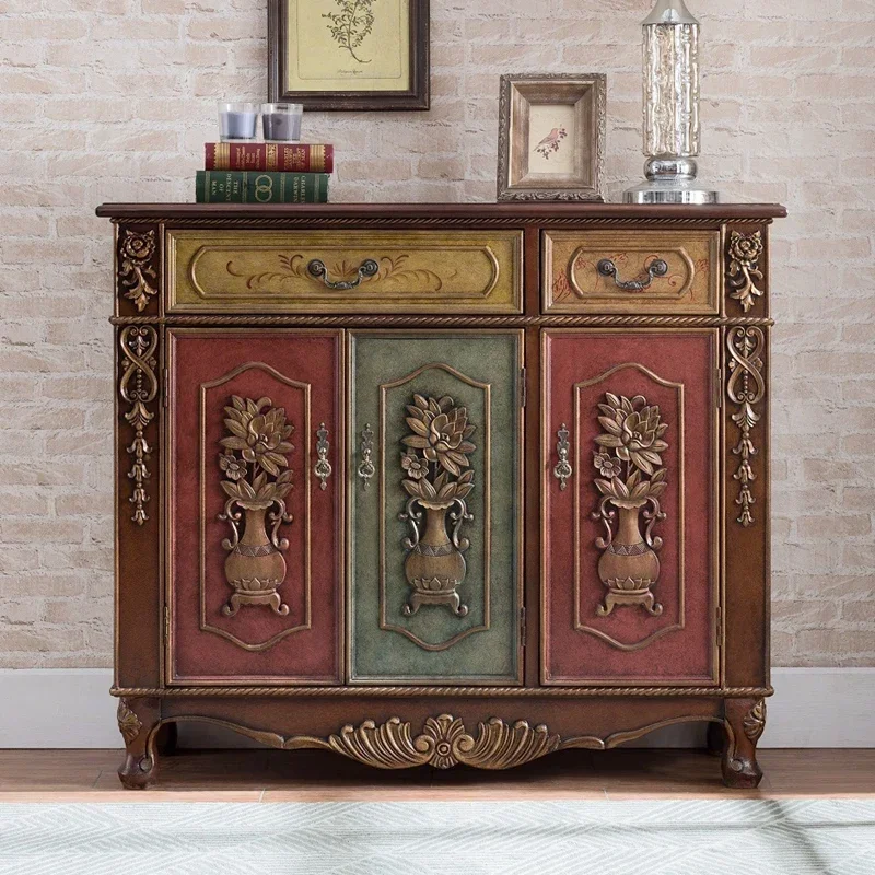 

American Style Solid Wood Porch Home Shoe Cabinet Thickened Home Entrance European Style Sideboard Cabinet