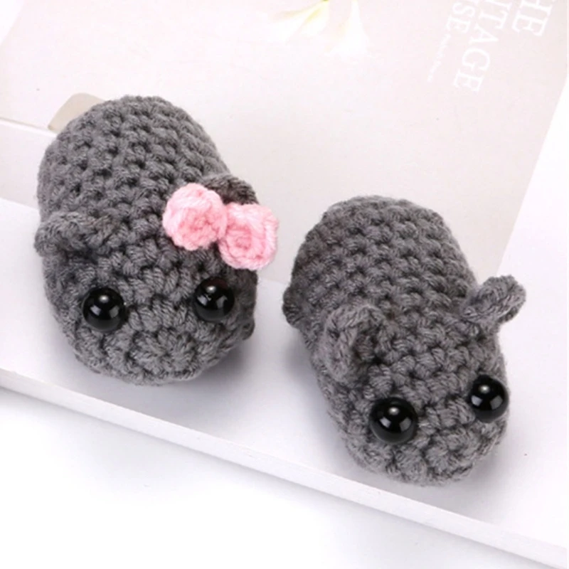Knitted Sad Hamster Toy Keyring Toy Cute Plush Animal Charm Crochet Sad Hamster Keychain Toy for Bags