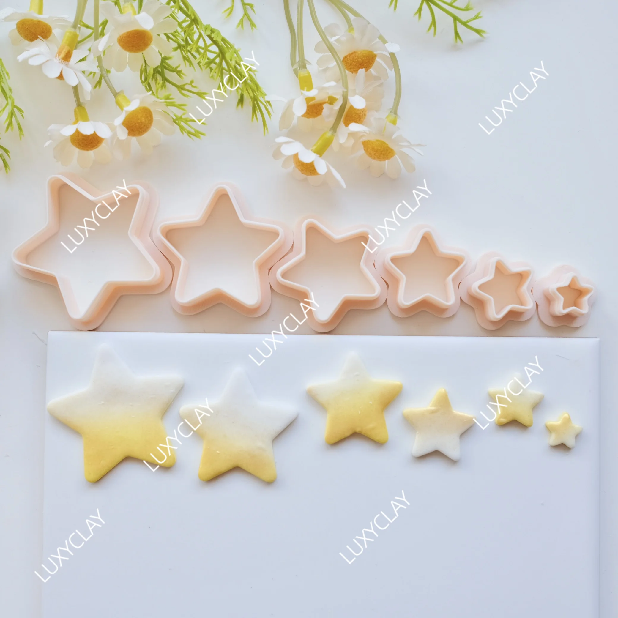 6pcs Cute Rounded Star Polymer Clay Cutters Set, Five Pointed Star Shape Clay Molds for DIY Jewelry Pendant Earrings Making