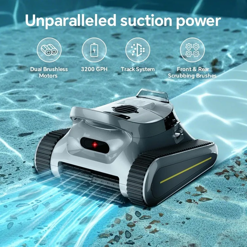 Cordless Robotic Pool Cleaner -Pool Vacuum 180W Brushless Motor, 45,000Pa Suction, Wall Climbing, Sonar Navigation