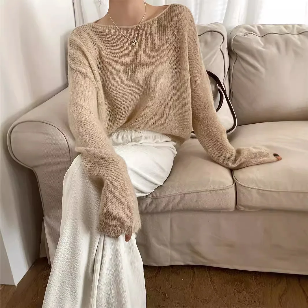 High Proportion of Gentle Mohair Knit Cardigan Autumn New Loose Cover-up Thin Cropped Top