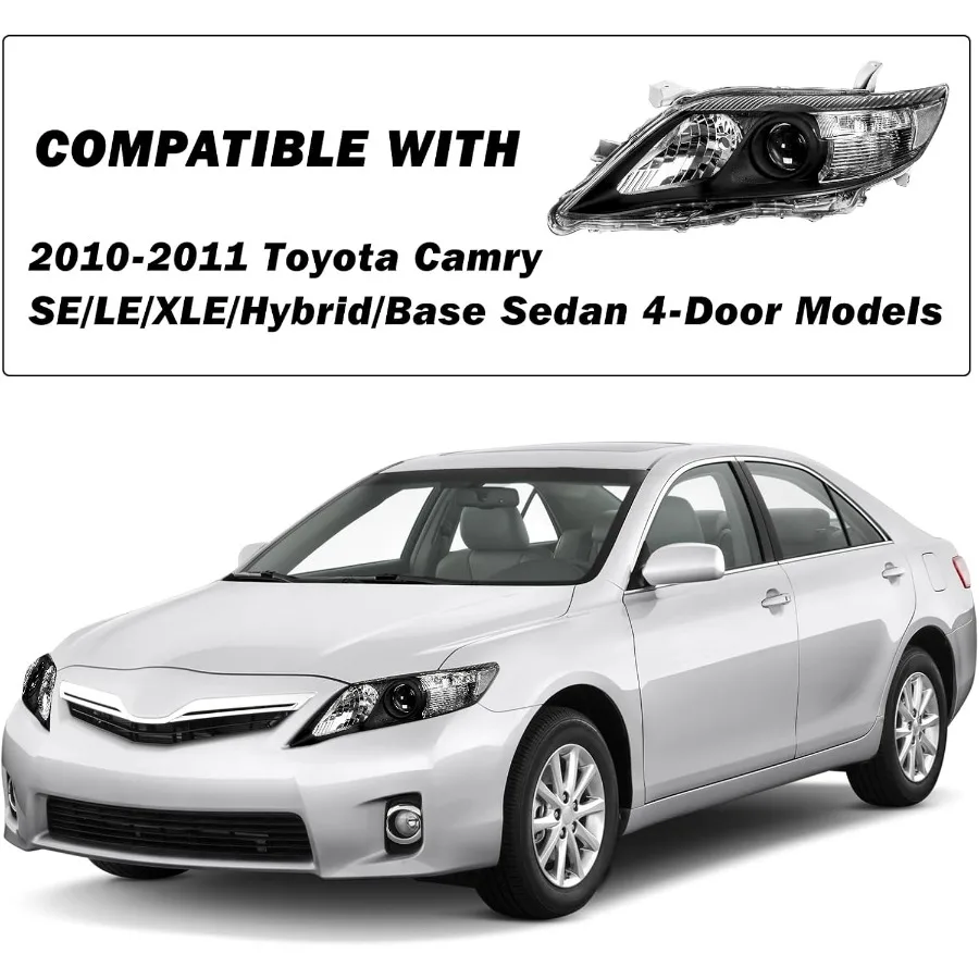 مجموعة مصابيح الهالوجين المصممة لـ 20102011 Camry SE LE XLE Hybrid Base Sedan 4Door USABuilt نماذج تتميز باللون الأسود فقط