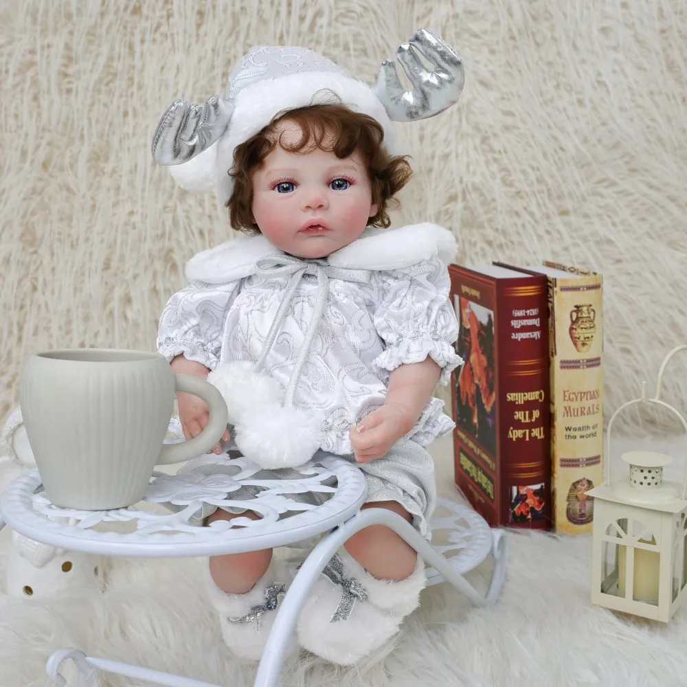 20 Inch  Kawaii Realistic Reborn Dolls Cute Deer Headwear Vinyl Doll Room Decor Boys Girls Gifts Collectible Art Toys