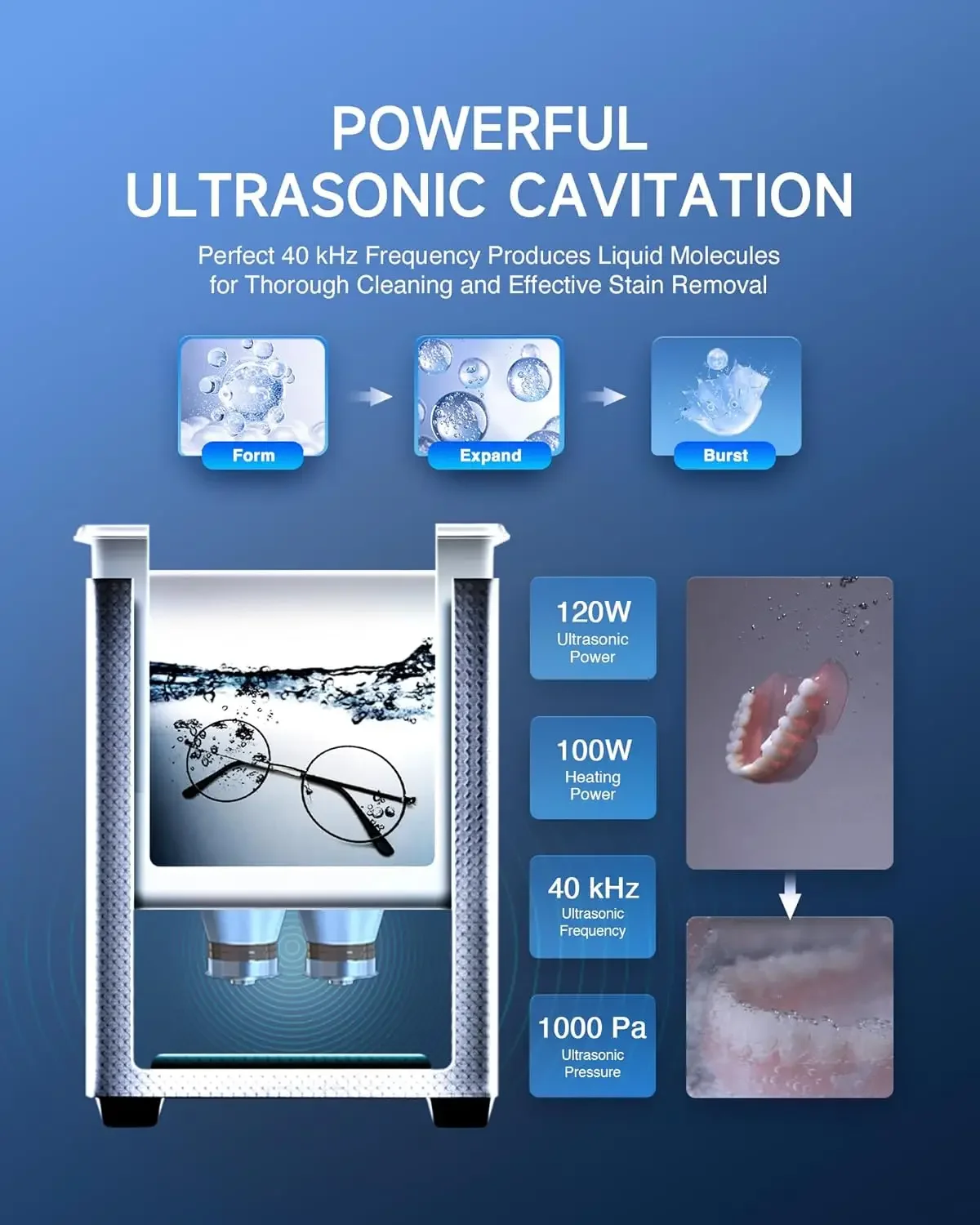 Nettoyeur à ultrasons pour bijoux, machine à cavitation sonique numérique, acier inoxydable, nettoyeur professionnel, 3l, 0.8 gal, 120W